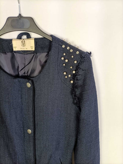 PULL&BEAR.Chaqueta azul abalorios T.s