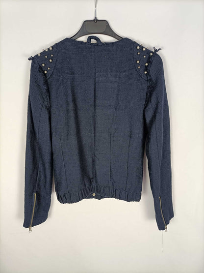 PULL&BEAR.Chaqueta azul abalorios T.s