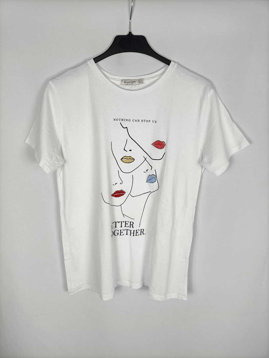 STRADIVARIUS.Camiseta abalorios T.M