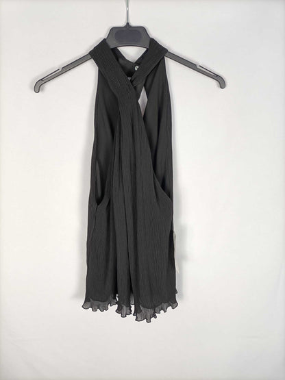 ZARA.Top negro plisado halter T.M