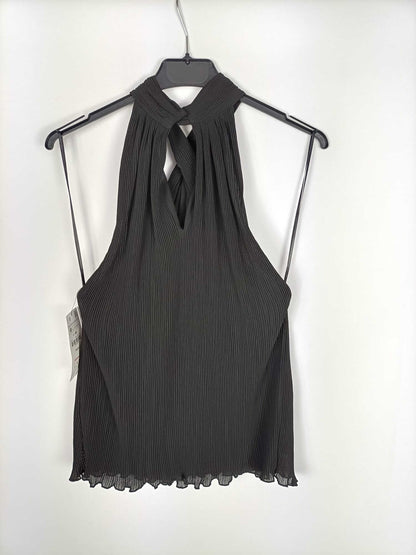 ZARA.Top negro plisado halter T.M