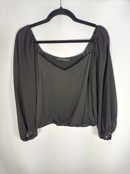 ZARA.Top doble textura negro T.s
