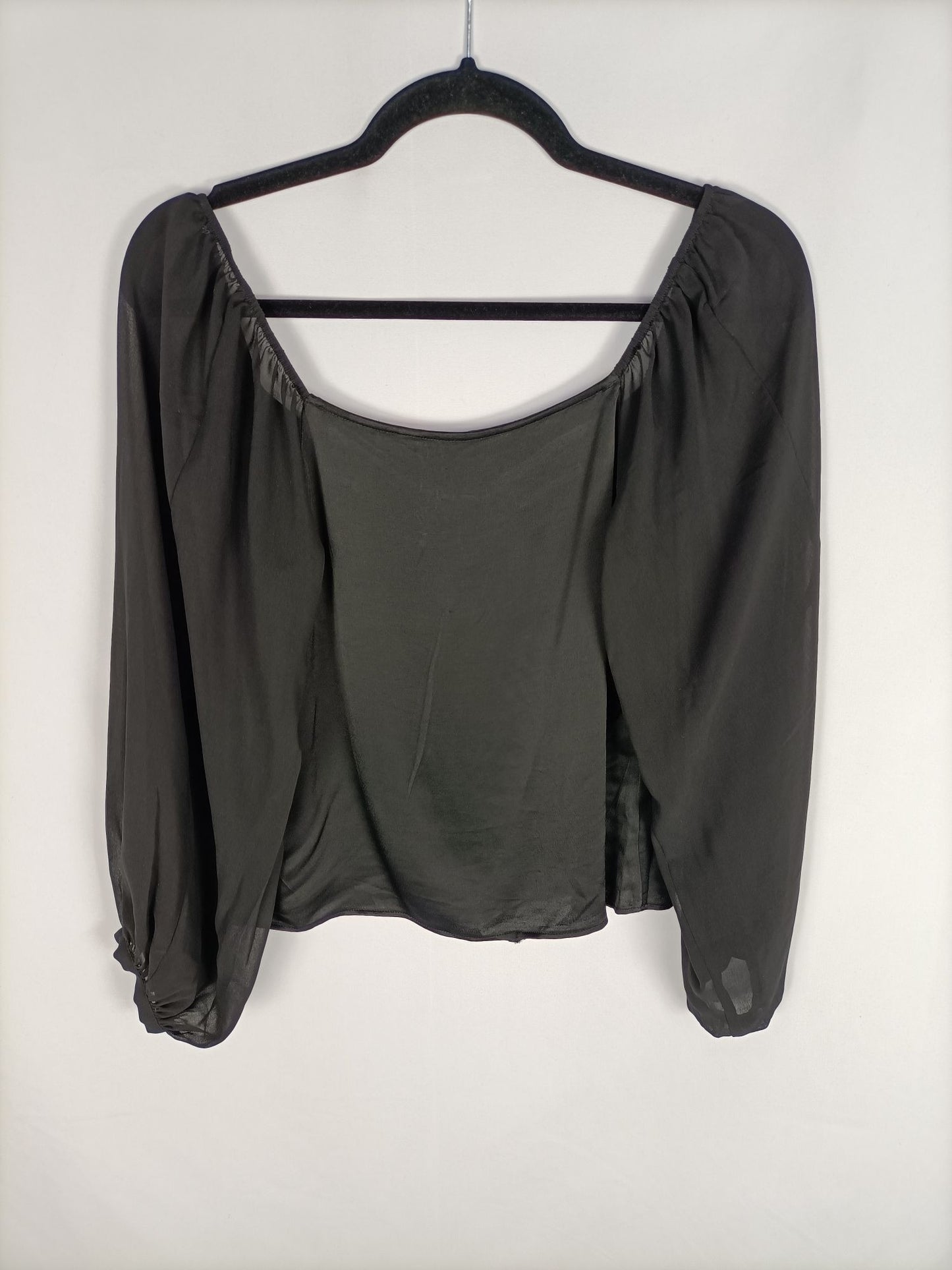 ZARA.Top doble textura negro T.s