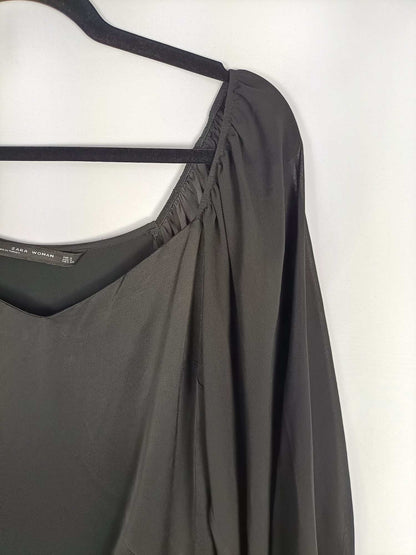 ZARA.Top doble textura negro T.s