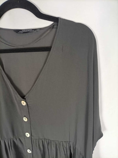 ZARA.Vestido gris abotonado T.s