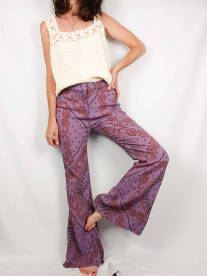 ZARA.Pantalones campana lila T.s