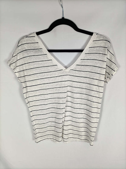 MANGO.Camiseta blanca rayas T.s