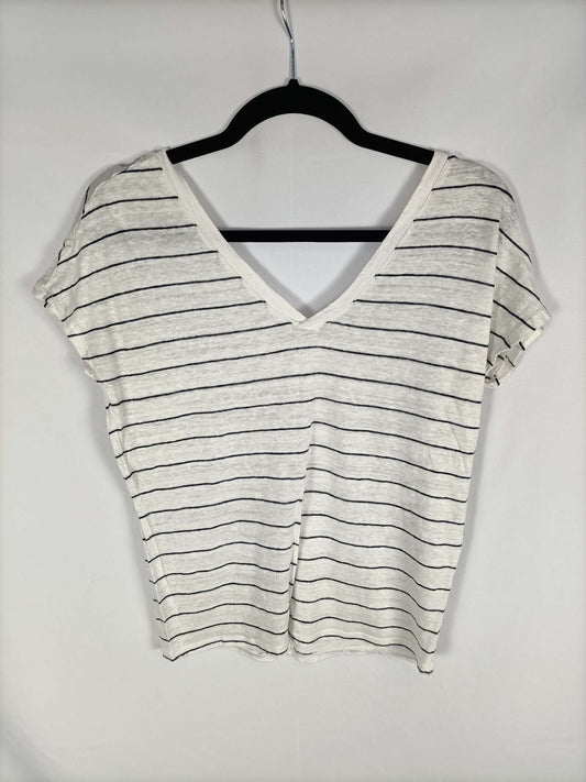 MANGO.Camiseta blanca rayas T.s