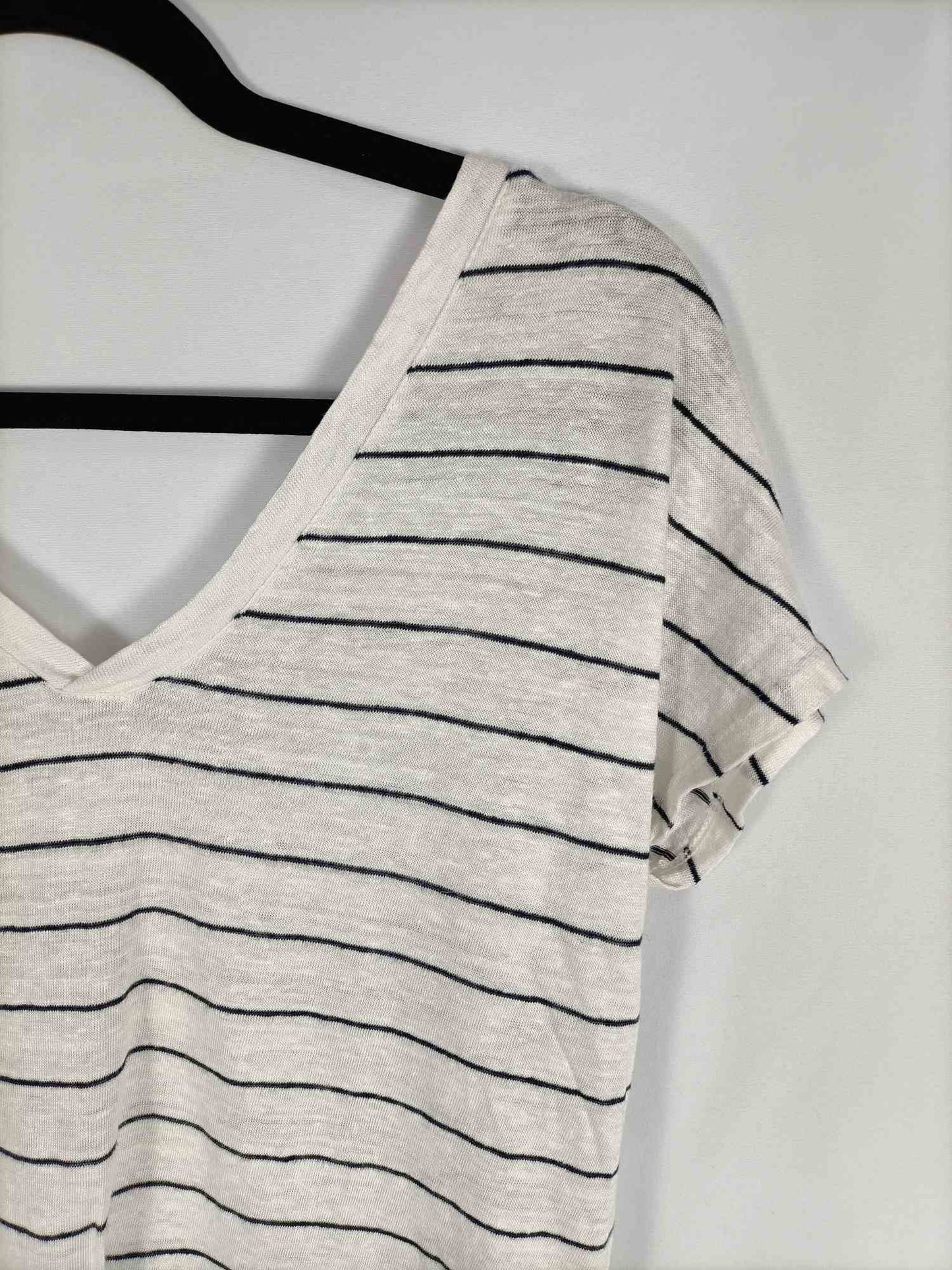 MANGO.Camiseta blanca rayas T.s