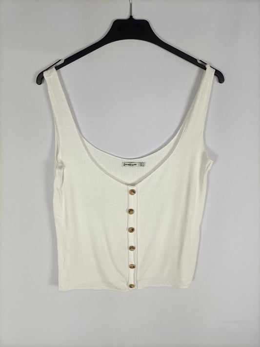 STRADIVARIUS.Top blanco botones T.L