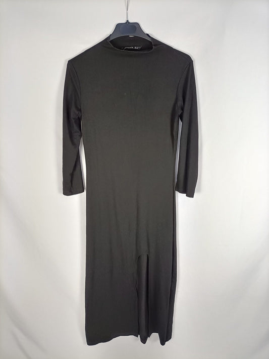 STRADIVARIUS.Vestido largo negro apertura T.s