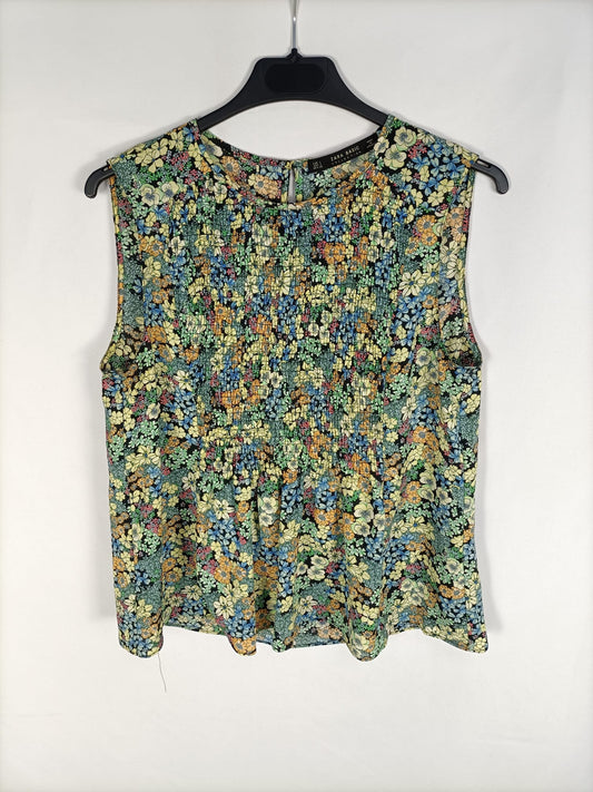 ZARA.Blusa flores sin mangas T.s