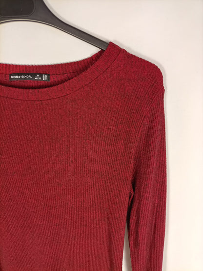 BERSHKA.Vestido corto burdeos T.m