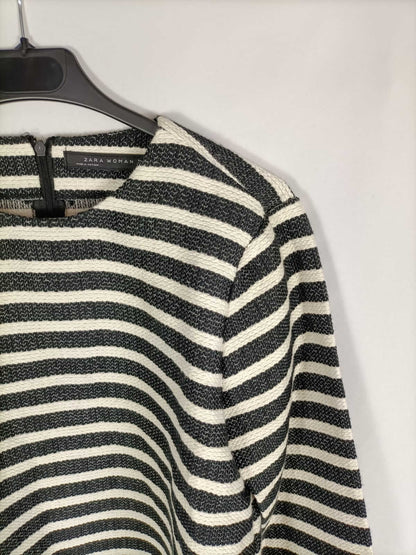 ZARA.Top rayas negro y beige T.m