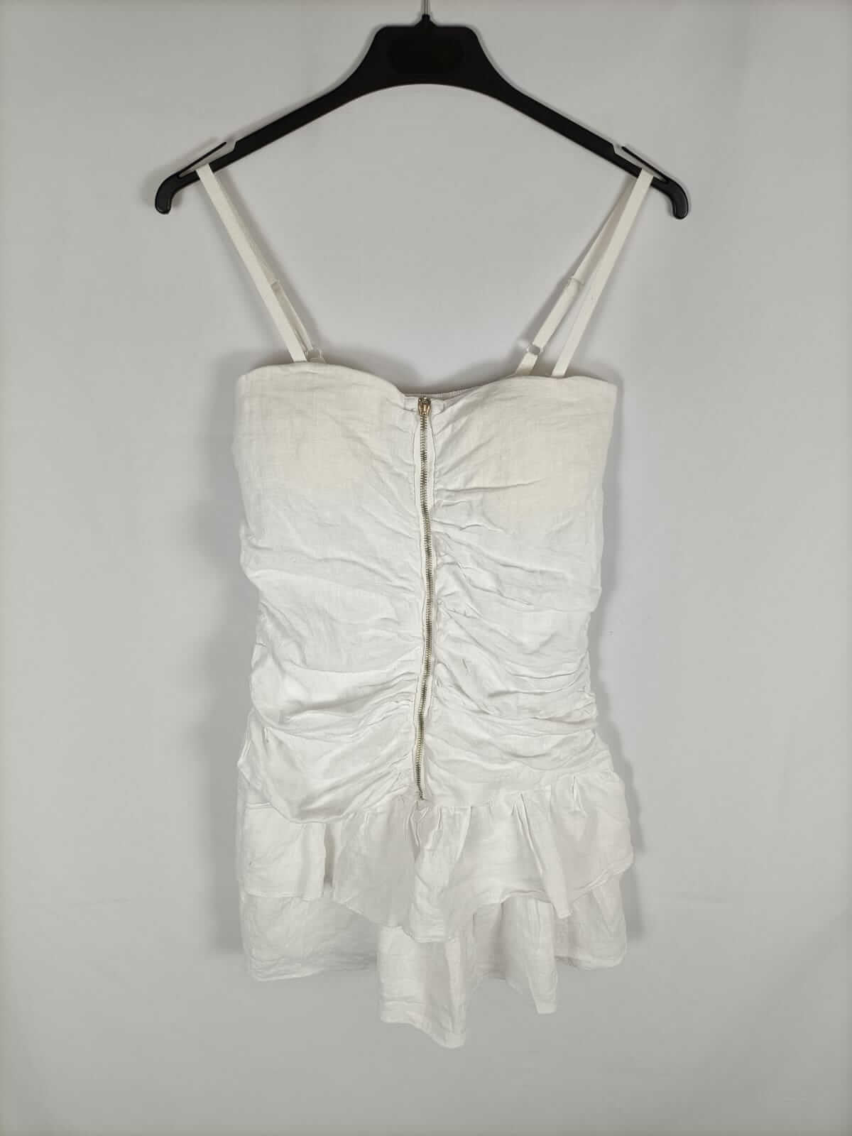 OTRAS.Vestido blanco lino fruncido T.s