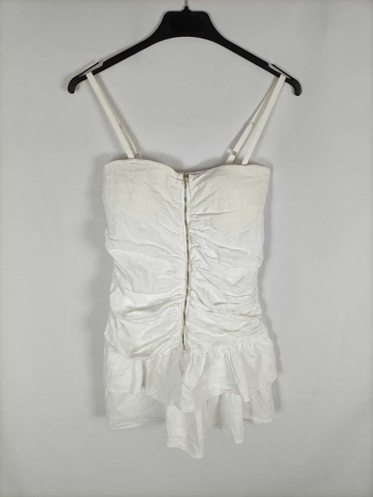 OTRAS.Vestido blanco lino fruncido T.s