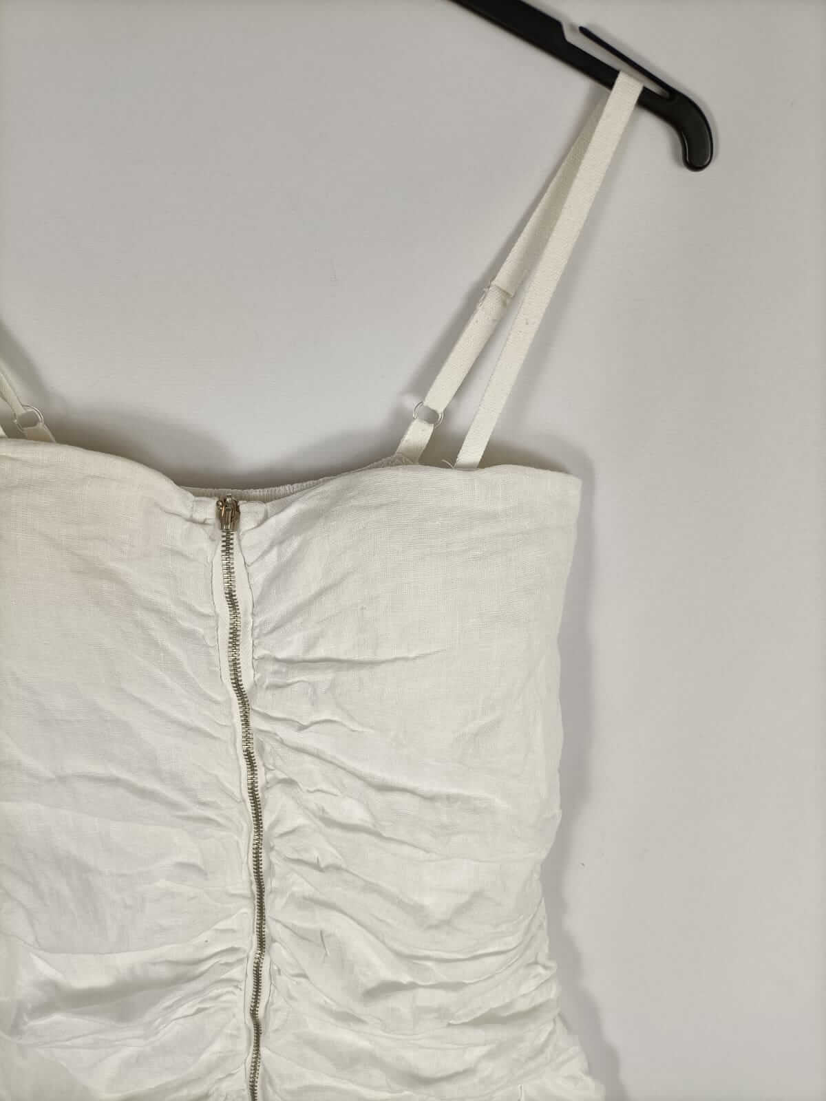 OTRAS.Vestido blanco lino fruncido T.s