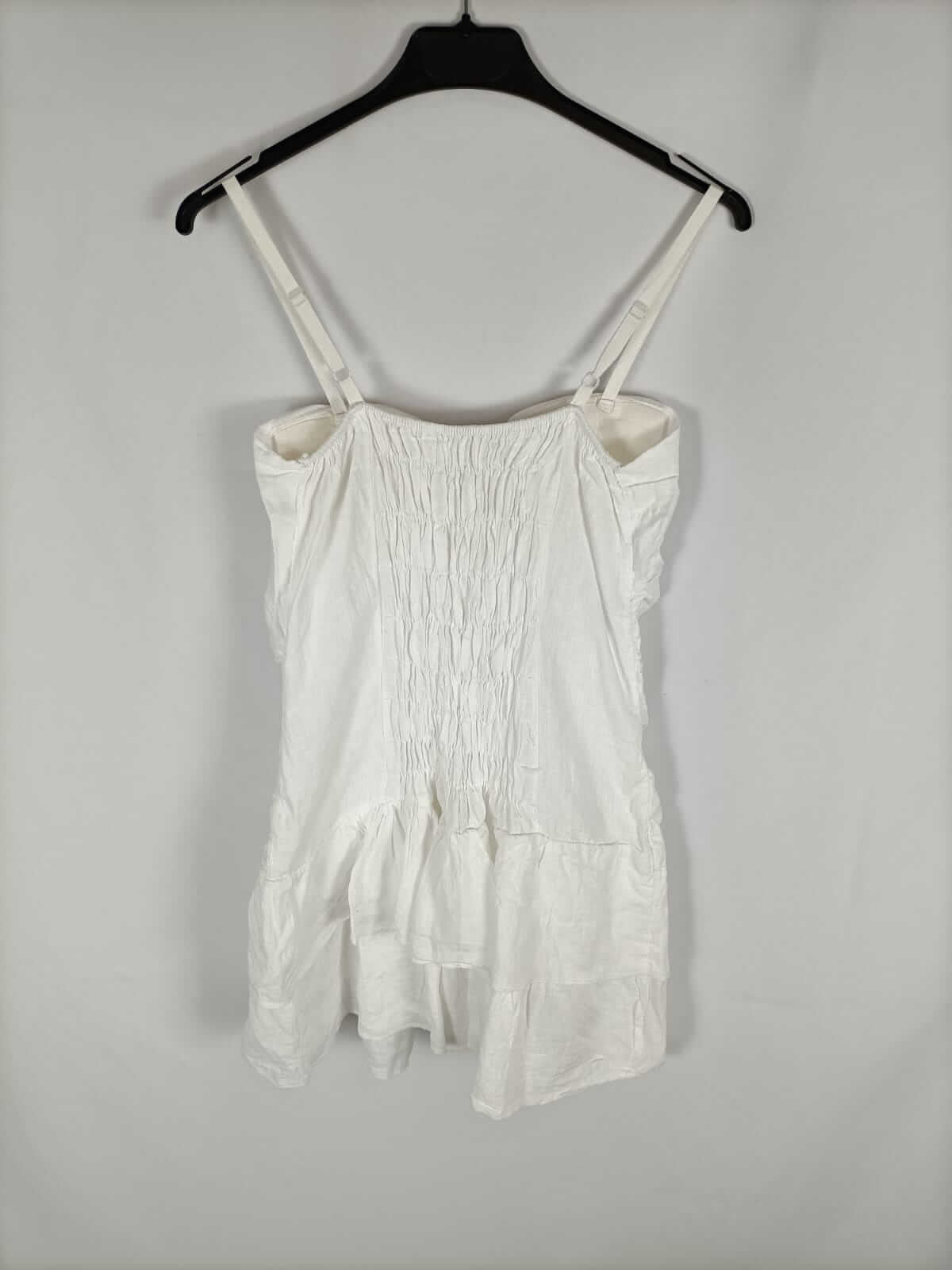 OTRAS.Vestido blanco lino fruncido T.s