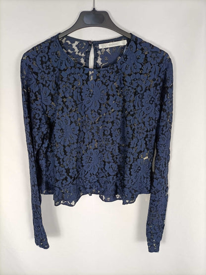 ZARA.Top azul encaje T.L