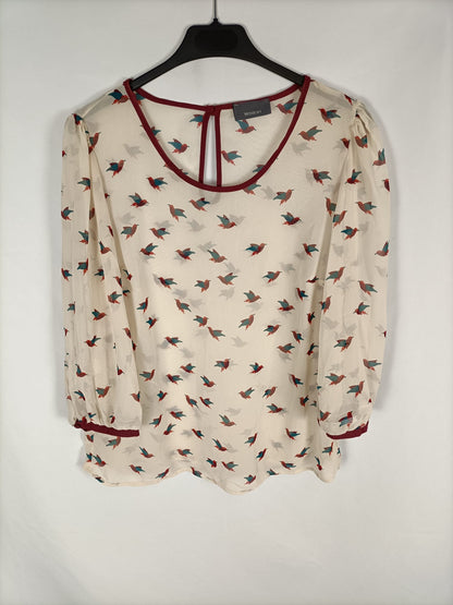 MarketC&A.Blusa beige pájaros Tm/l