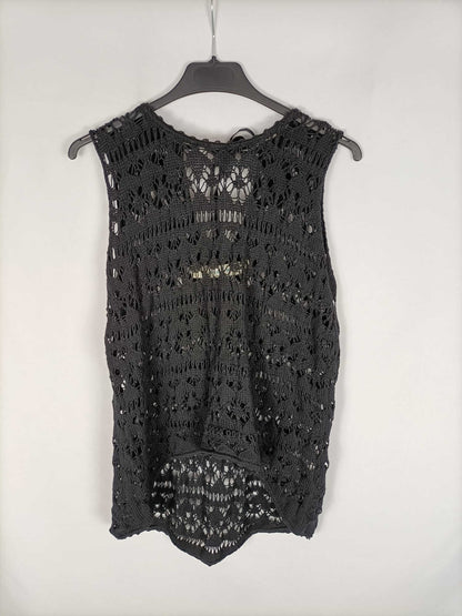 ZARA.Top negro croché T.m