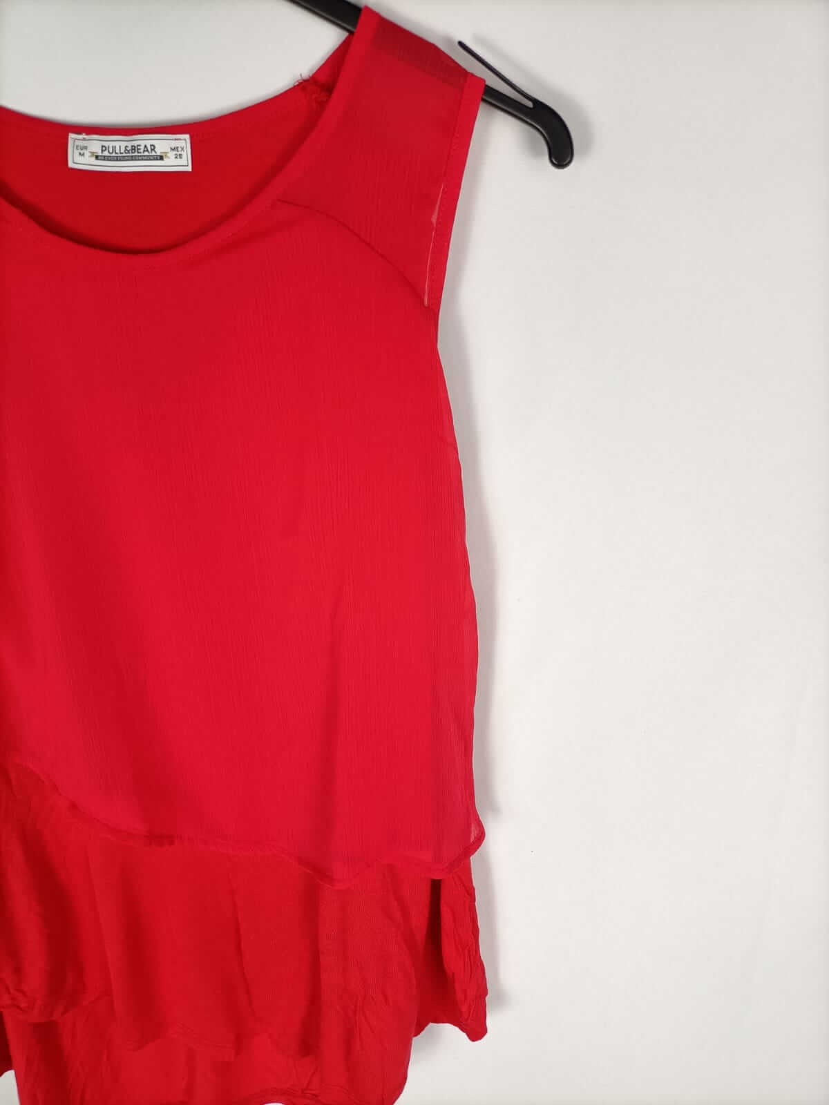 PULL&BEAR.Top rojo doble textura T.m