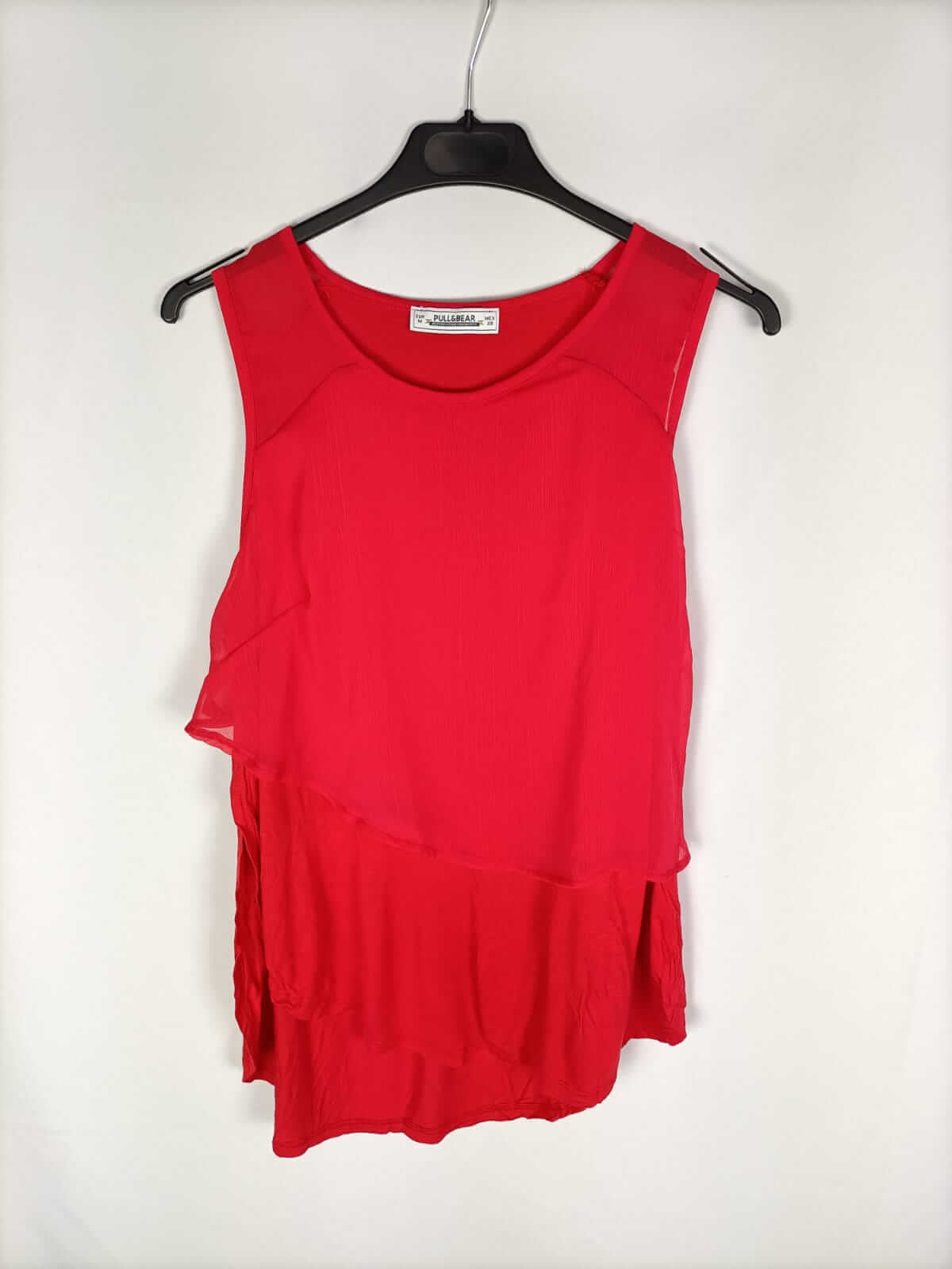 PULL&BEAR.Top rojo doble textura T.m