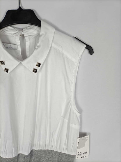 BLANCO.Vestido doble textura gris y blanco T.m