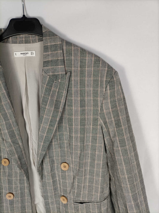MANGO. Blazer cuadros grises T.l