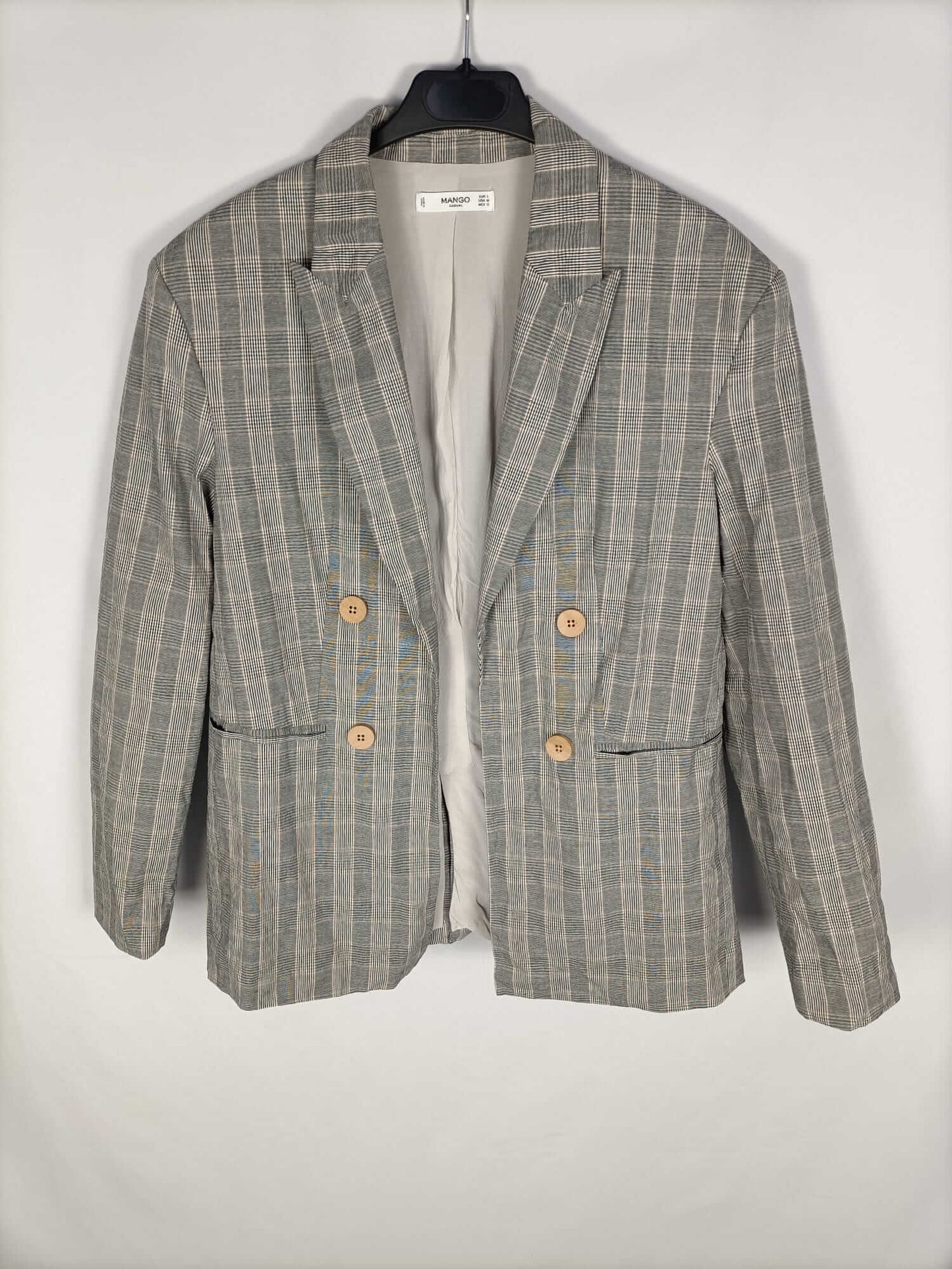 MANGO. Blazer cuadros grises T.l