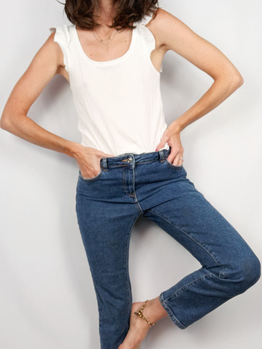 ZARA.Top blanco volantes T.s