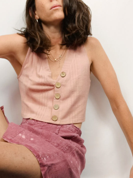 STRADIVARIUS.Top rosita punto canalé T.m