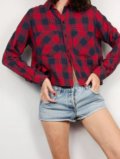 STRADIVARIUS.Camisa cortita cuadros T.m