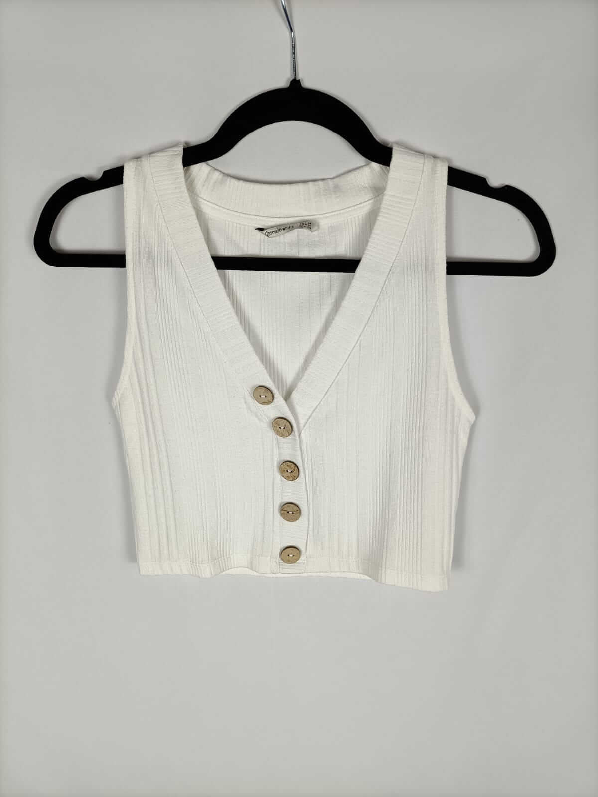 STRADIVARIUS.Top blanco punto canalé T.m