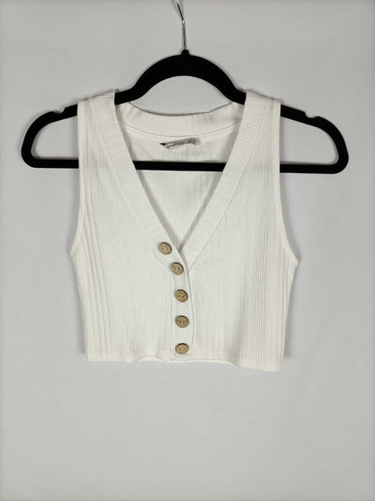 STRADIVARIUS.Top blanco punto canalé T.m