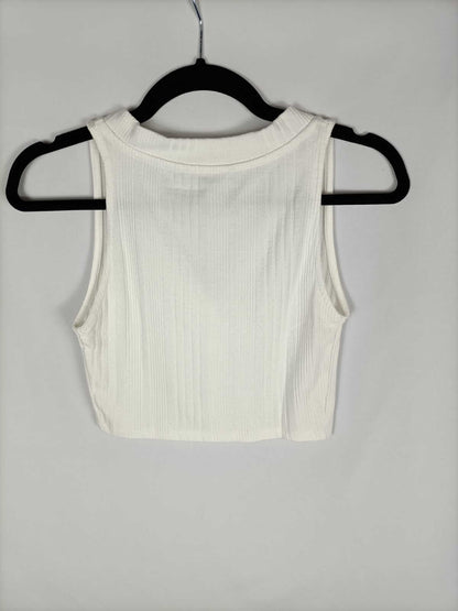 STRADIVARIUS.Top blanco punto canalé T.m