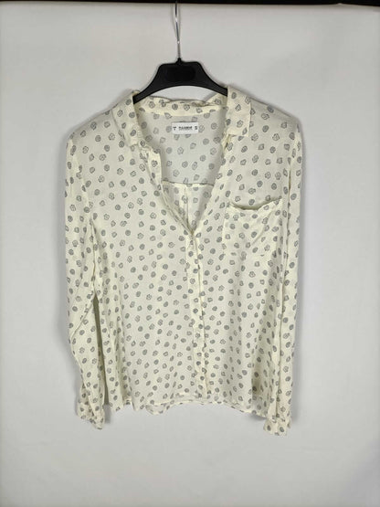 PULL&BEAR.Blusa beige fluida conchas T.s