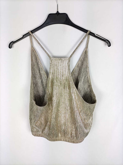 ZARA.Top dorado escote cruzado T.s