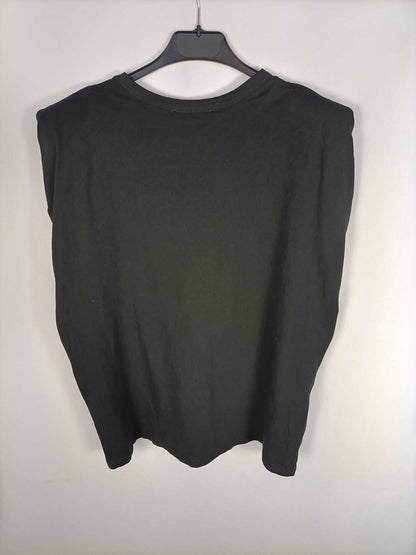 PULL&BEAR.Camiseta hombreras negra T.m