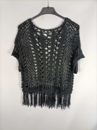 OTRAS.Top negro troquelado flecos TU (m)