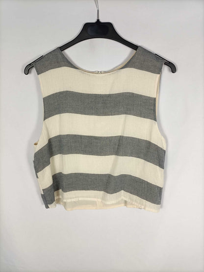 MANGO.Top rayas beige y gris T.s