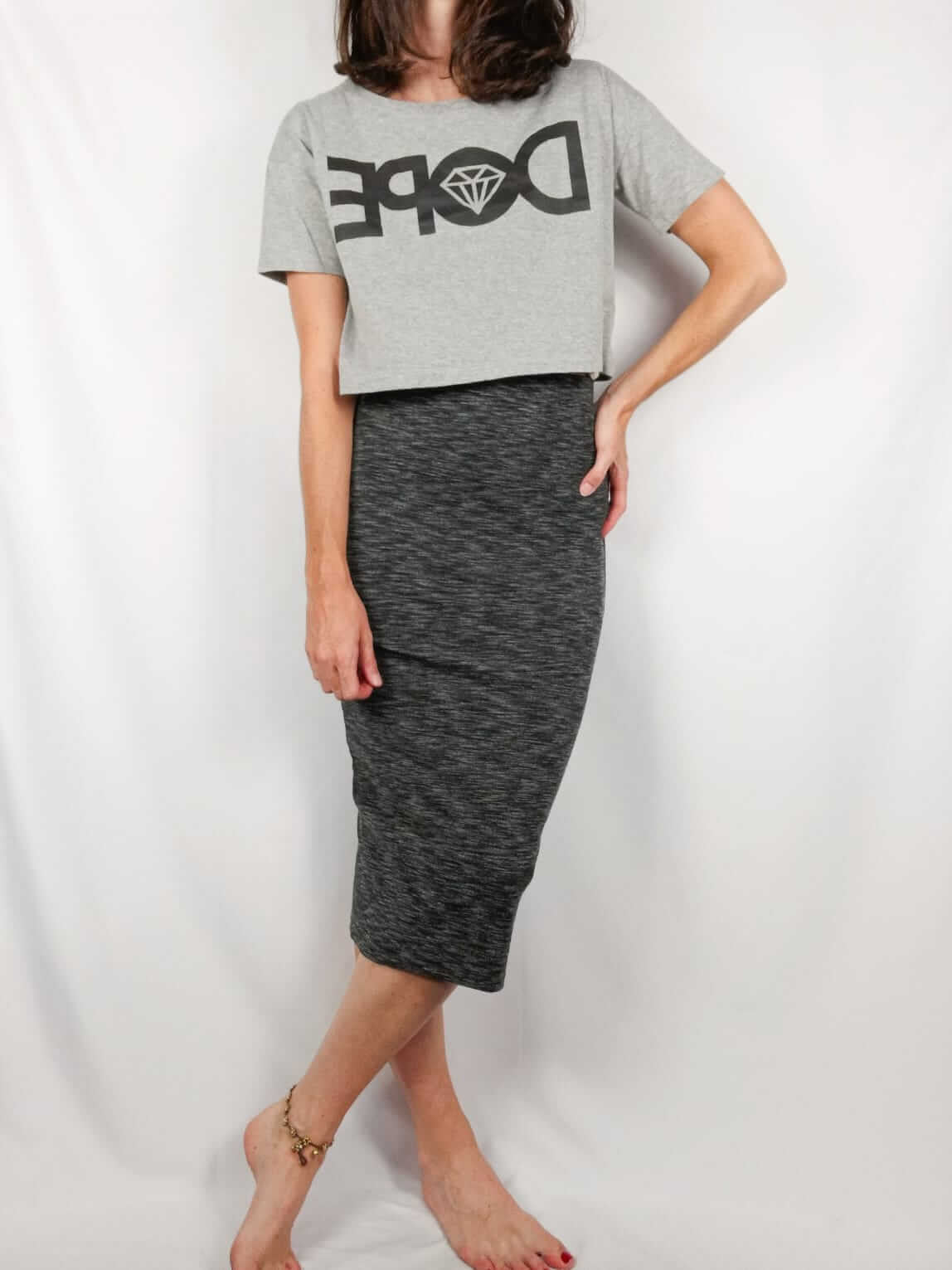 BERSHKA.Ts grey fitted skirt