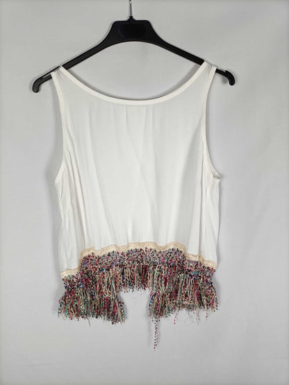 OTRAS.Blusa blanca flecos T.s/m