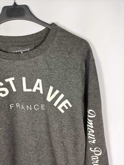 PRIMARK.Sudadera gris letras T.36