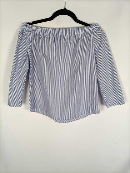 ZARA.Blusa rayas aul y blanco cuello barco T.xs