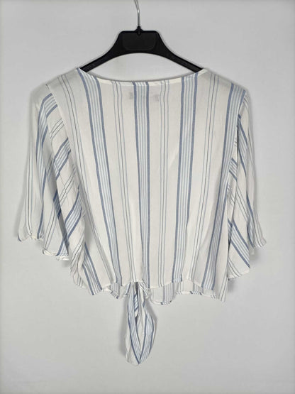 BERSHKA.White striped top T.xs