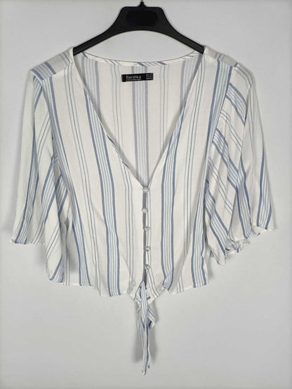 BERSHKA.White striped top T.xs