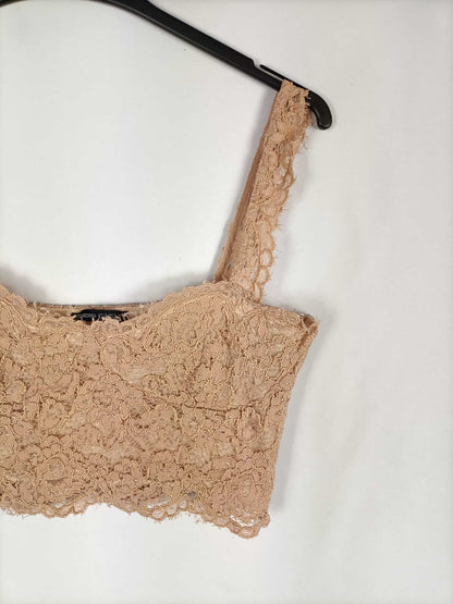 ZARA. Croptop encaje rosa T.l