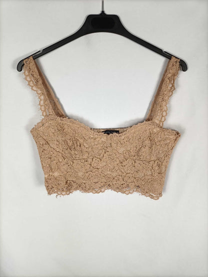 ZARA. Croptop encaje rosa T.l
