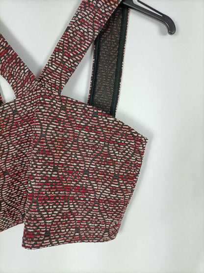 PUL&BEAR. Top étnico rojo y negro T.m